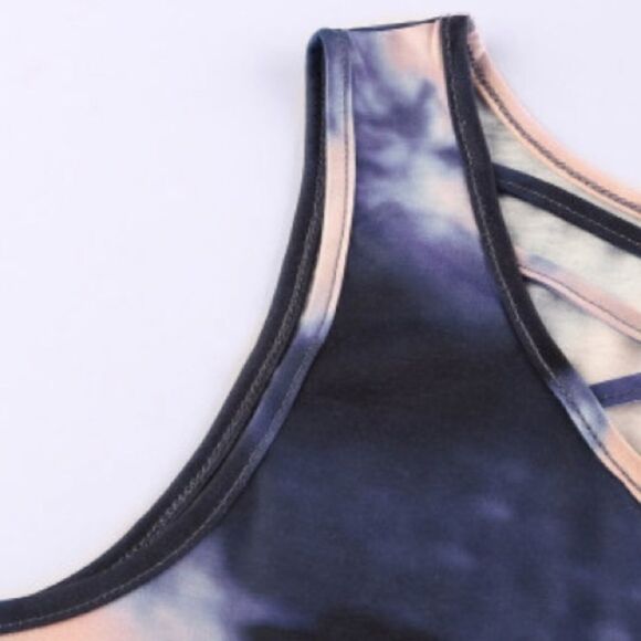 💝Blue and Pink tie dye Cross Front tank - Picture 9 of 9